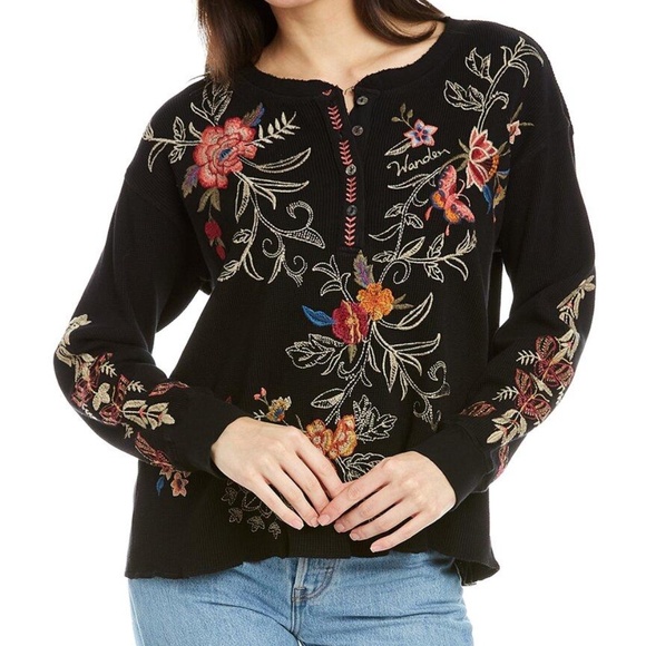 Johnny Was Taline Thermal Henley Large - Picture 1 of 7